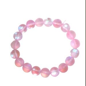 UNBRANDED Pink LUMINOUS AB Frosted MERMAID Glass BEAD Stretch Bracelet
